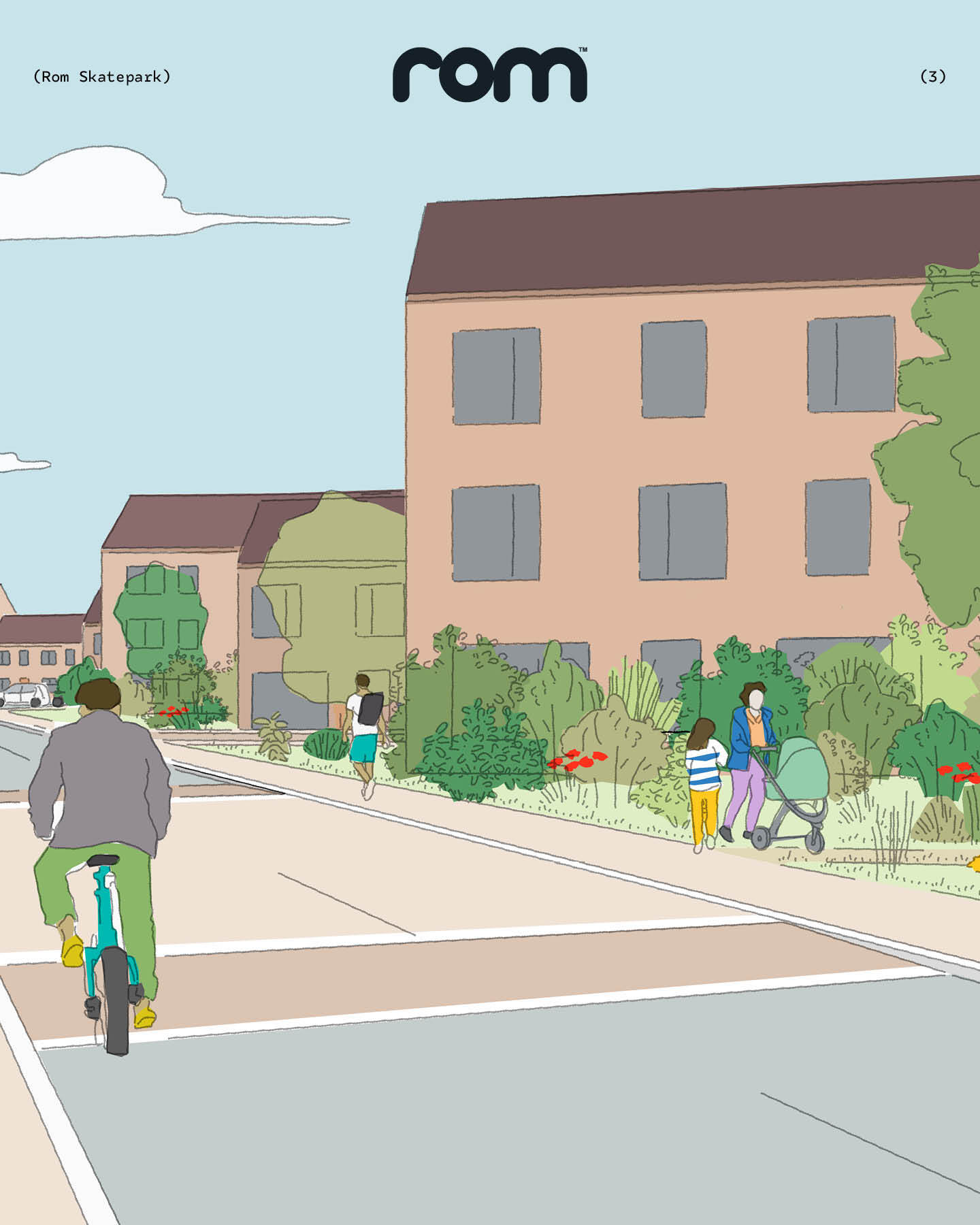 Shared street with a swale, bordering the Chase Nature Reserve.